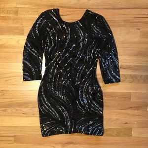 Express black mini dress with sequins.